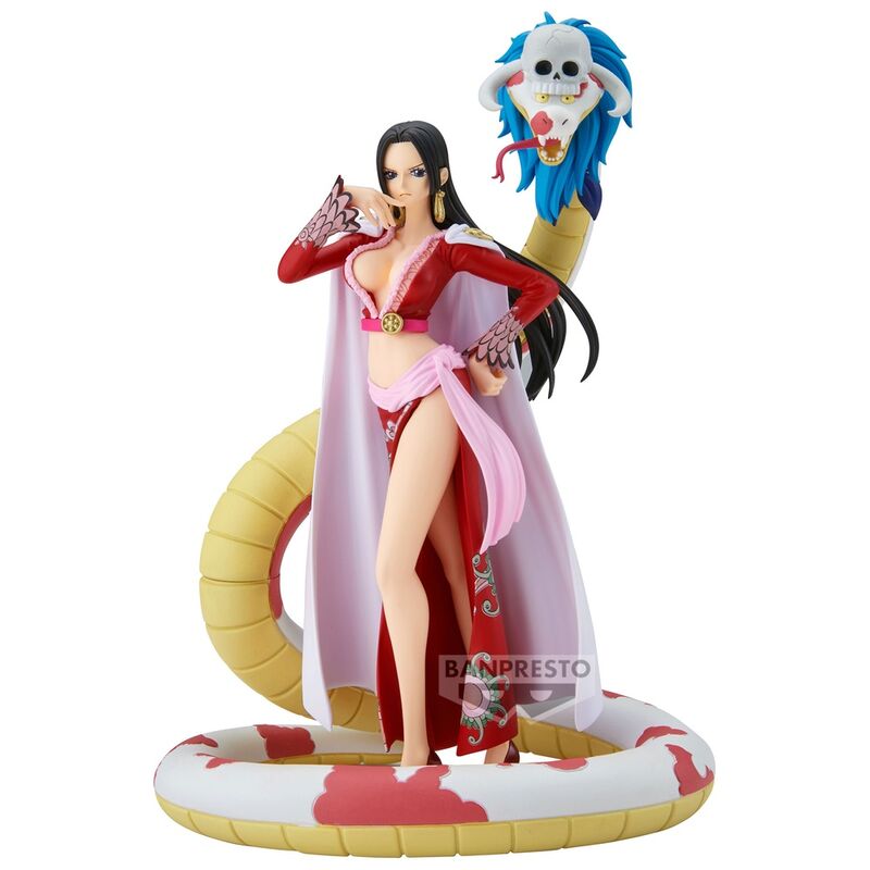 Figura de Boa Hancock de One Piece con capa rosa y serpiente