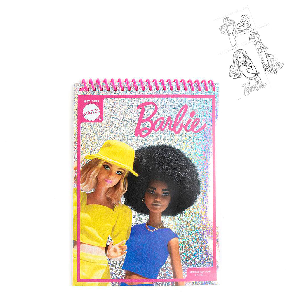 Set de papelería coloreable Barbie con cuaderno, rotuladores, ceras y pegatinas - 2