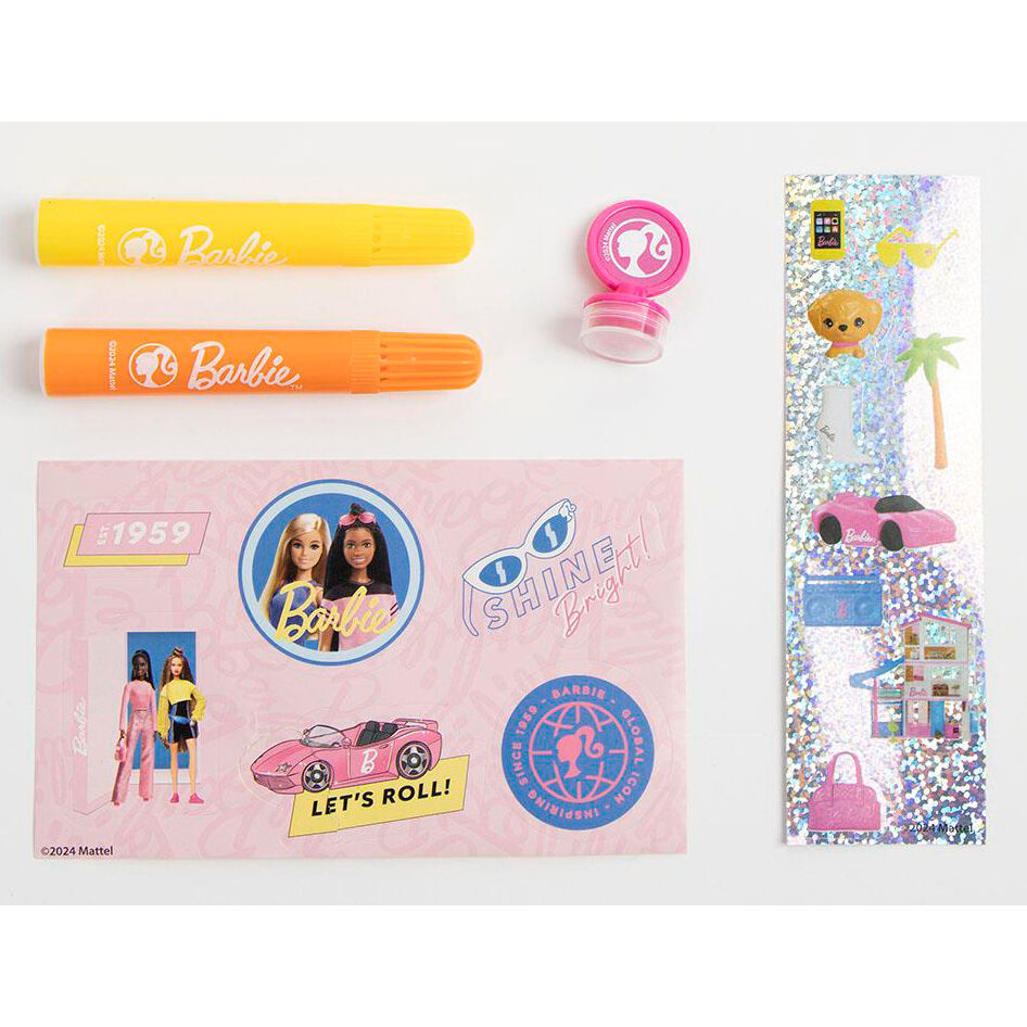 Set de papelería coloreable Barbie con cuaderno, rotuladores, ceras y pegatinas - 5