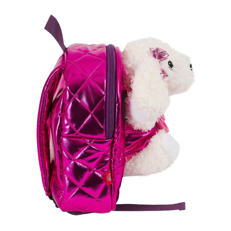 Mochila rosa PERLETTI con peluche blanco de perro Didi - 2