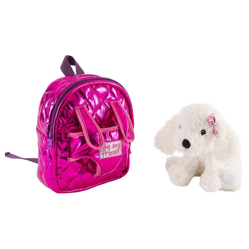Mochila rosa PERLETTI con peluche blanco de perro Didi - 3