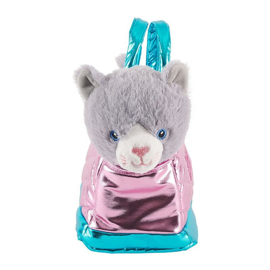 Bolso de mano rosa Perletti con peluche de gato gris Coco - 2