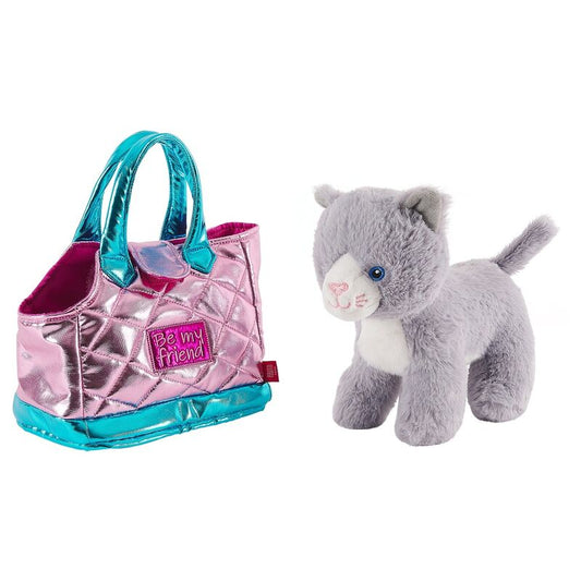 Bolso de mano rosa Perletti con peluche de gato gris Coco - 3