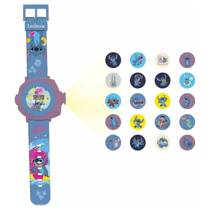 Reloj proyector digital Stitch Disney azul y morado