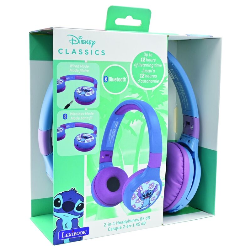 Auriculares Bluetooth Stitch Disney azules y morados