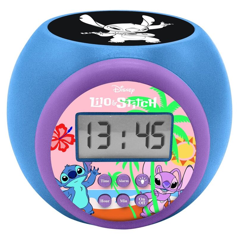 Reloj despertador proyector Stitch Disney azul con luz nocturna - 2