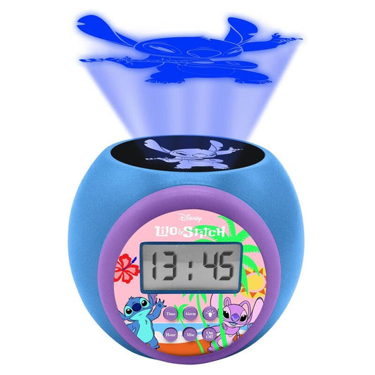 Reloj despertador proyector Stitch Disney azul con luz nocturna