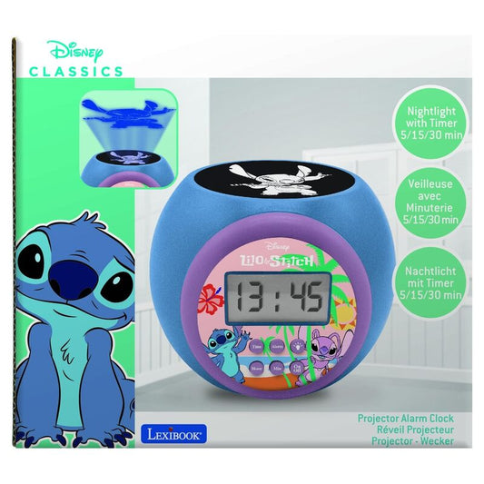 Reloj despertador proyector Stitch Disney azul con luz nocturna - 3