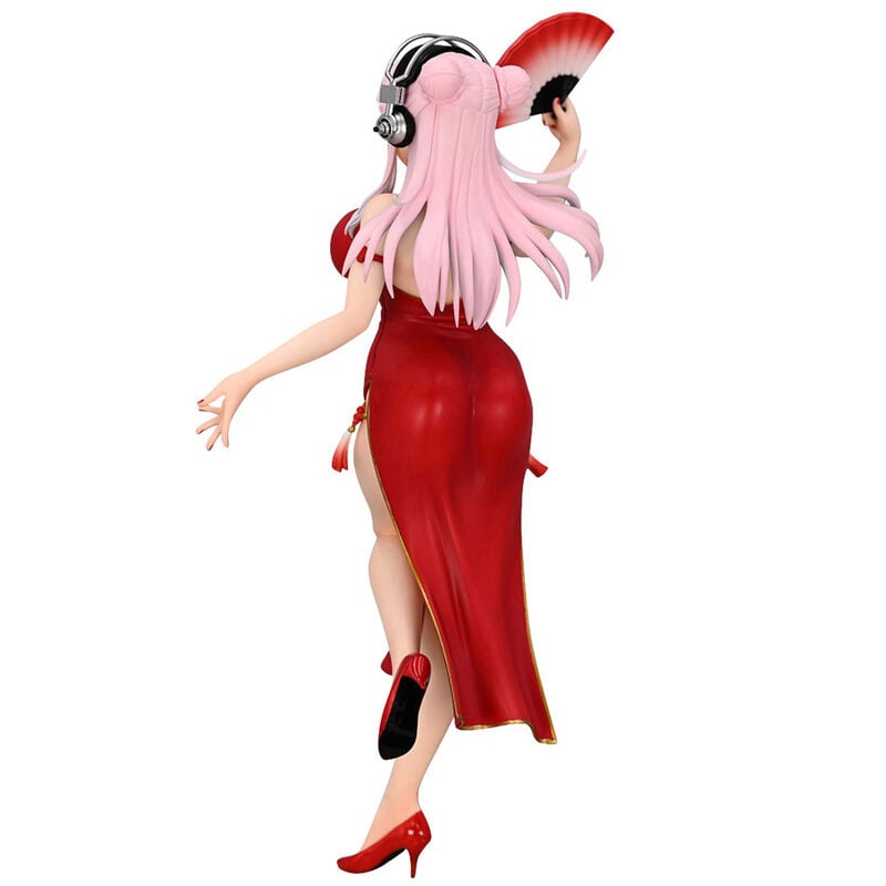 Figura Super Sonico China Dress de FURYU con vestido rojo y abanico - 3