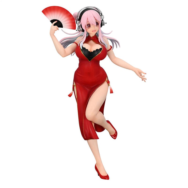 Figura Super Sonico China Dress de FURYU con vestido rojo y abanico - 5