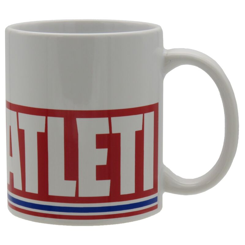Taza blanca de cerámica del Atlético de Madrid con diseño rojiblanco