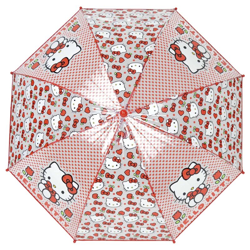 Paraguas transparente de Hello Kitty con estampado rojo y blanco