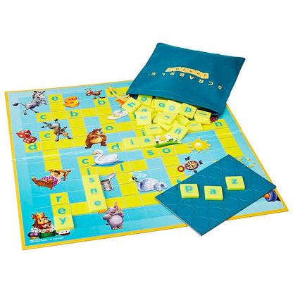 Caja de Scrabble Junior en español de Mattel con tablero de palabras y dibujos de colores - 2