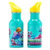 Cantimplora Monsterland turquesa de acero inoxidable con tapa amarilla
