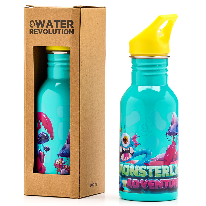 Cantimplora Monsterland turquesa de acero inoxidable con tapa amarilla - 2