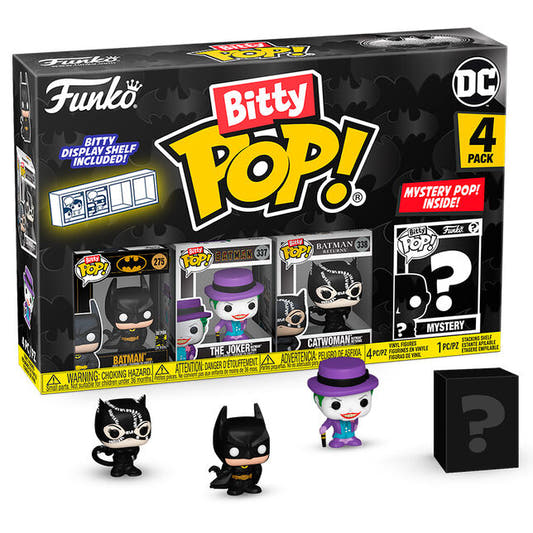 Blister de 4 figuras Bitty POP! DC Comics Batman con Joker, Catwoman y figura misteriosa