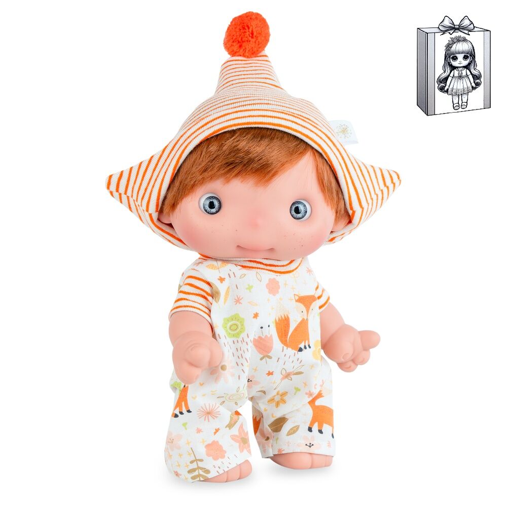 Muñeco Piu de MARINA & PAU con gorro de rayas y conjunto estampado