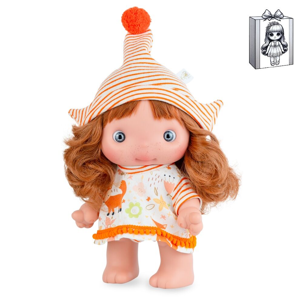 Muñeca Piu MARINA & PAU de 25 cm con vestido estampado y gorro de rayas