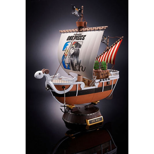 Réplica del barco Going Merry de One Piece con base y velas desplegadas