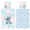 Funda nórdica Stitch Disney en tonos azul y rosa con estampado tropical