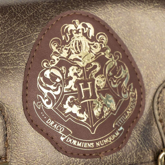 Mochila de polipiel marrón Hogwarts Harry Potter con detalles dorados - 3