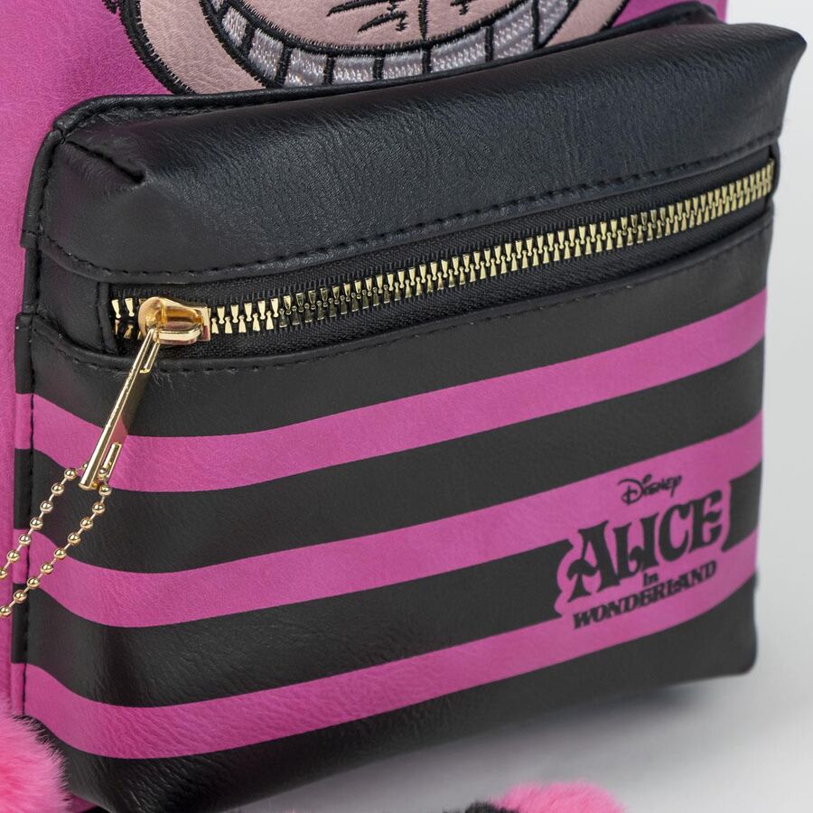Mochila Cheshire Disney Alicia rosa y negra con bolsillo frontal - 3