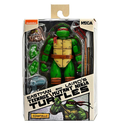 Figura articulada NECA de Donatello con accesorios en caja con ventana