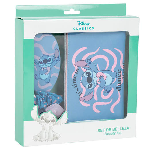 Set de belleza Stitch Disney con neceser, cepillo y coleteros