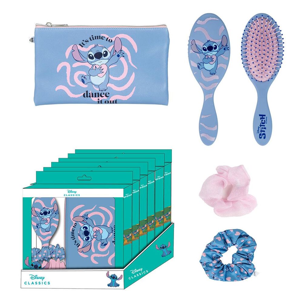 Set de belleza Stitch Disney con neceser, cepillo y coleteros - 2