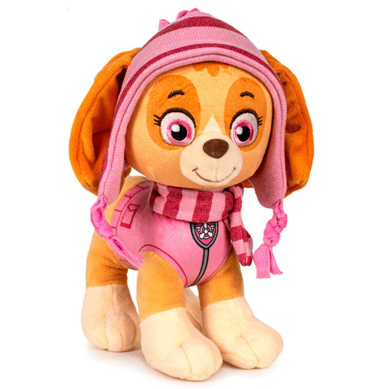Peluche de Skye de Paw Patrol con gorro y bufanda rosas
