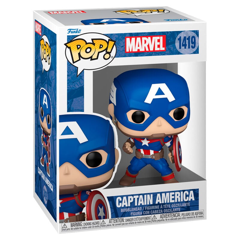 Figura Funko POP! de Capitán América con escudo en caja Marvel