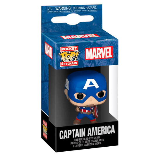 Llavero Funko Pocket POP de Capitán América en caja Marvel