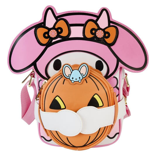 Bolso mochila rosa Devil My Melody de Loungefly con calabaza naranja