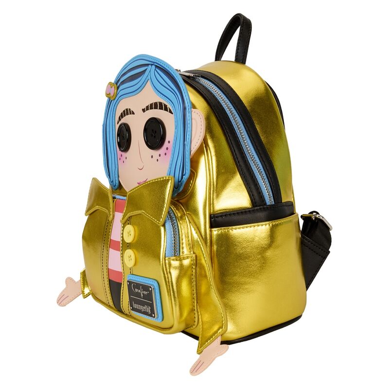 Mochila Loungefly de Coraline con diseño de muñeca y chaqueta dorada - 2