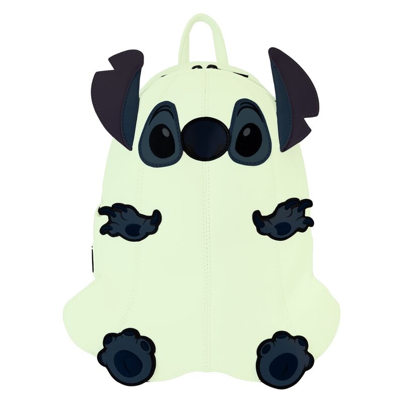 Mochila blanca Ghost Stitch Disney Loungefly con orejas moradas y detalles azules - 2