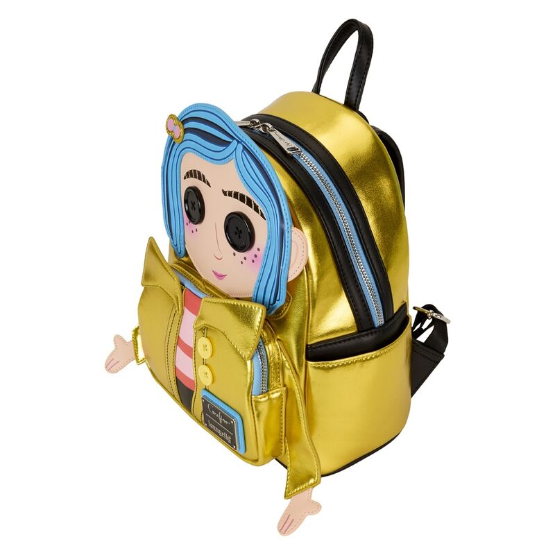 Mochila Loungefly de Coraline con diseño de muñeca y chaqueta dorada - 3