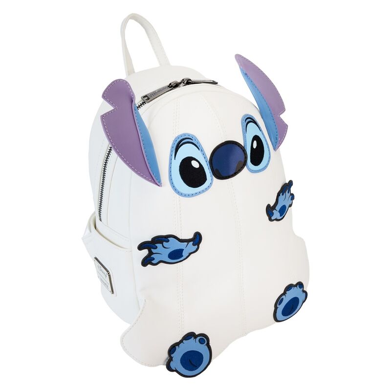 Mochila blanca Ghost Stitch Disney Loungefly con orejas moradas y detalles azules - 3