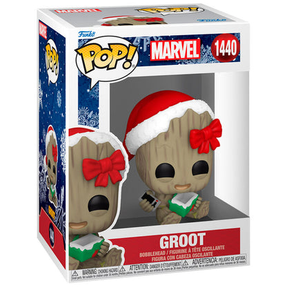 Figura Funko POP! de Groot con gorro festivo, mando y regalo - 2
