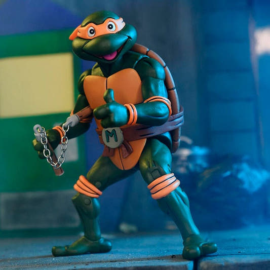 Figura articulada NECA de Michelangelo de Tortugas Ninja con antifaz naranja