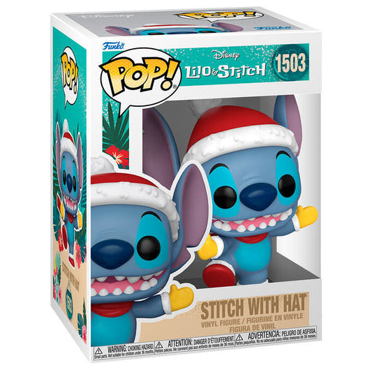 Figura Funko POP! de Stitch con gorro de Santa en caja