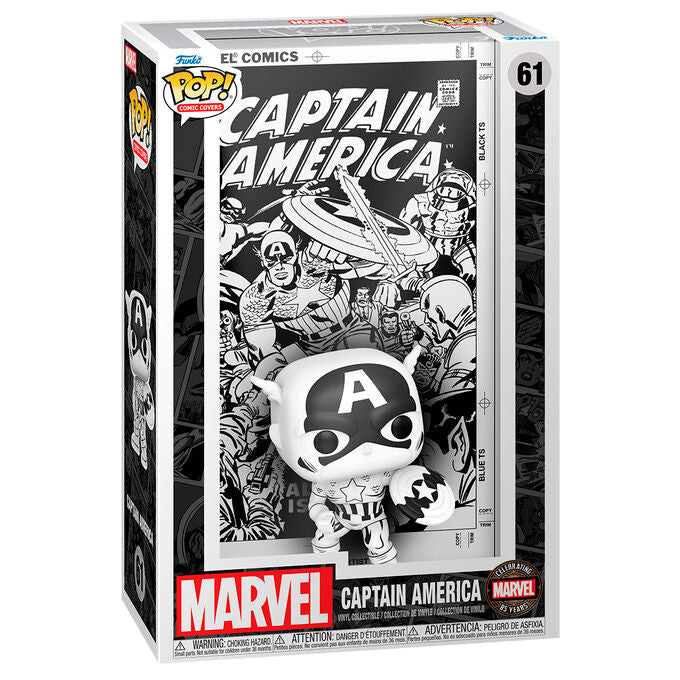 Figura Funko POP! Comic Covers de Capitán América frente a una portada de cómic Marvel - 2