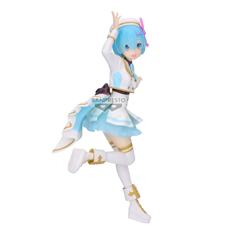 Figura de Rem de Re:Zero con traje de escenario blanco y turquesa