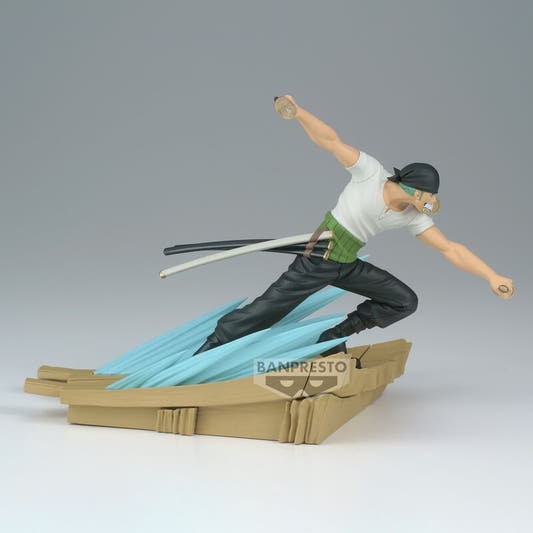 Figura de Roronoa Zoro de One Piece con tres katanas sobre una base de acción - 3
