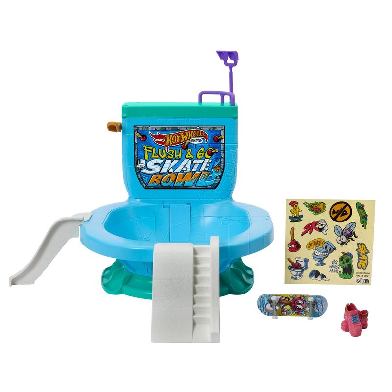 Set Bowl de Inodoro Skate Hot Wheels con monopatín para dedos y zapatillas - 2