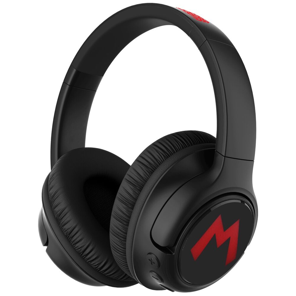 Auriculares inalámbricos negros Super Mario Bros con LED y gráfico rojo