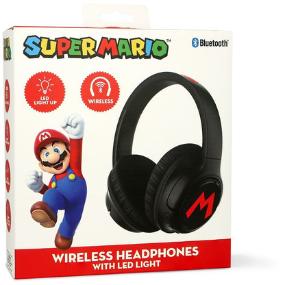 Auriculares inalámbricos negros Super Mario Bros con LED y gráfico rojo - 6