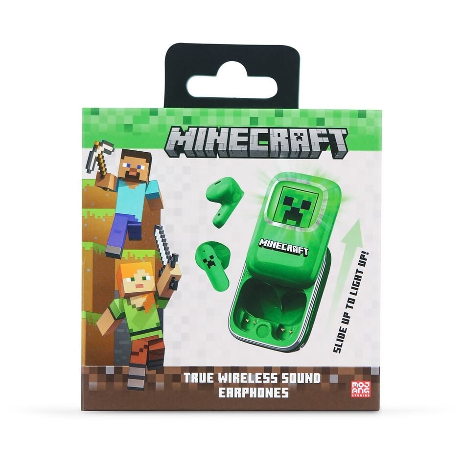 Auriculares inalámbricos Minecraft verdes con estuche deslizante y pantalla LED - 6