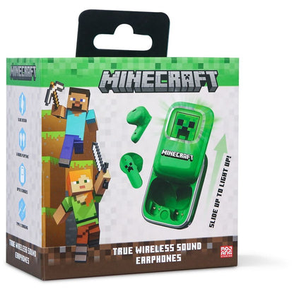 Auriculares inalámbricos Minecraft verdes con estuche deslizante y pantalla LED - 8