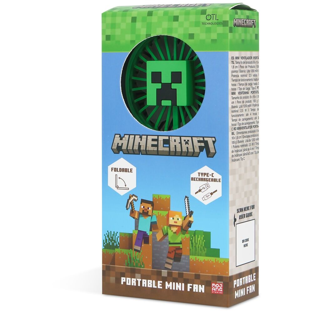 Mini ventilador plegable portátil verde de Minecraft - 3