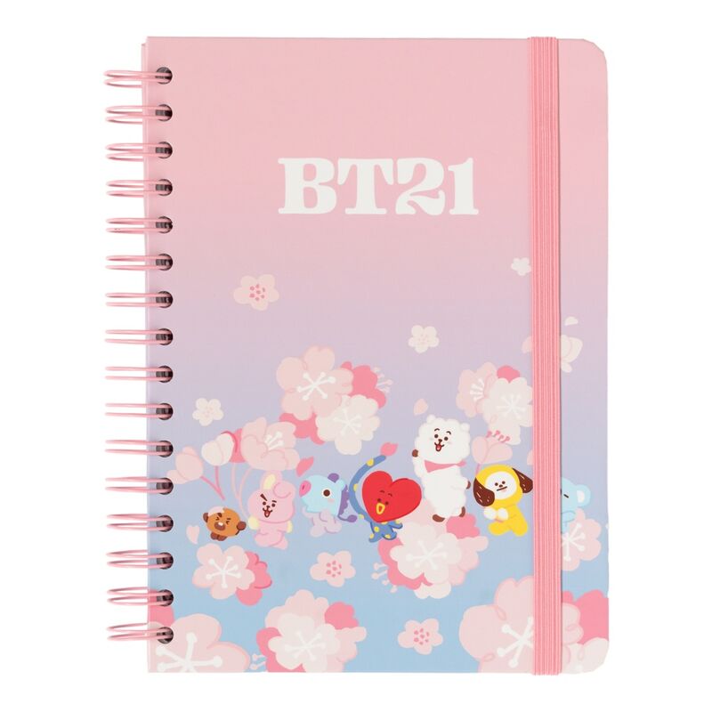 Cuaderno A5 Sakura BT21 ERIK rosa y azul con flores